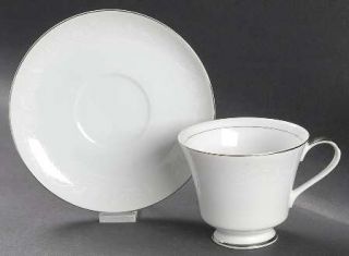 Fashion Manor English Lace Footed Cup & Saucer Set, Fine China Dinnerware   Whit