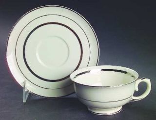 Pope Gosser Era Footed Cup & Saucer Set, Fine China Dinnerware   Three Bands Of