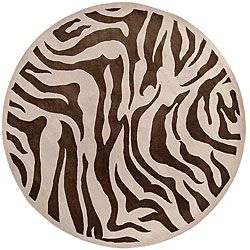 Hand tufted Brown/white Zebra Animal Print Bruton Wool Rug (79 Round)