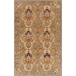 Hand tufted Aaron Floral Border Parchment Semi worsted New Zealand Wool Rug (33 X 53)