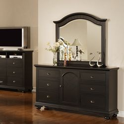 Napa Black Dresser And Mirror (Hardwoods and MDFFinish Cottage black finishSolid hardwood frame and dust proofed case bottoms Antique pewter hardware features cup pulls and knobsDrawers feature wood on wood drawer glides with built in stopsDust proofing 