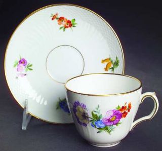 Royal Copenhagen Light Saxon Flower Flat Cup & Saucer Set, Fine China Dinnerware