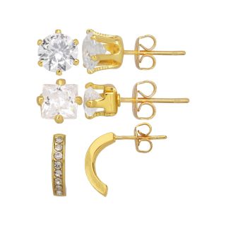 Bridge Jewelry Cubic Zirconia Set of 3 Boxed Earrings 18K Gold Plated