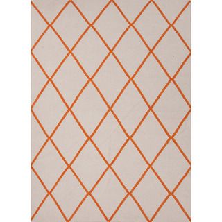 Handmade Flat Weave Geometric Grey/ Orange Rug (36 X 56)