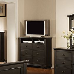 Napa Black 6 drawer Media Chest (BlackNumber of drawers Six (6)Number of shelves Two (2) open shelvesWide top gives you a sturdy spot for your flat screen or laptopAntique pewter hardware Drawers feature wood on wood drawer glides with built in stopsDus