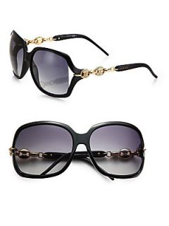 Gucci Oversized Plastic & Metal Sunglasses   Black