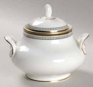 Royal Doulton Pavanne Sugar Bowl & Lid, Fine China Dinnerware   Gold&Black Lines