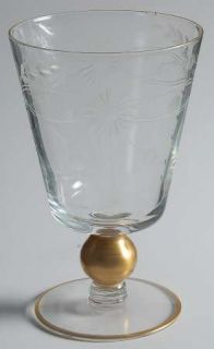 Glastonbury   Lotus 553 6 Water Goblet   Stem#553,Cut Floral&Dots,Gold Ball Stem
