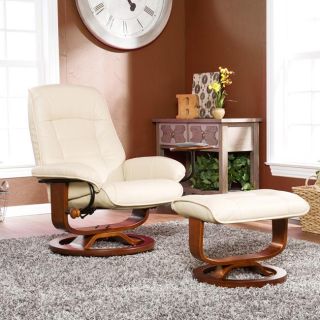 Windsor Taupe Leather Recliner And Ottoman Set