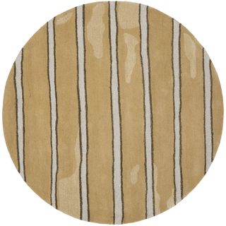 Martha Stewart Chalk Stripe Toffee Gold Wool/ Viscose Rug (6 Round)