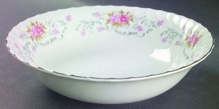 Lovely Anne 9 Round Vegetable Bowl, Fine China Dinnerware   Pink Roses,Gray Scr