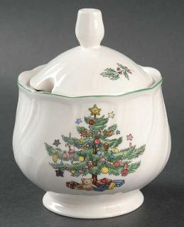 Nikko Happy Holidays Sugar Bowl & Lid, Fine China Dinnerware   Christmas Tree W/