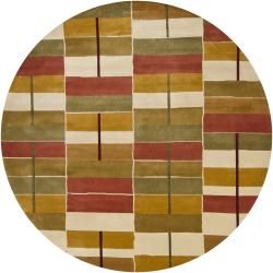 Hand knotted Mandara Geometric New Zealand Wool Rug (79 Round)