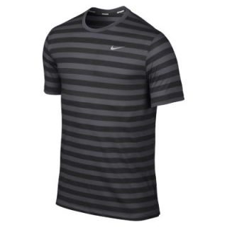Nike Dri FIT Touch Tailwind Short Sleeve Striped Mens Running Shirt   Dark Grey