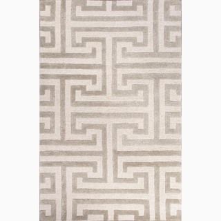 Hand made Geometric Pattern Ivory/ Gray Wool/ Art Silk Rug (5x8)