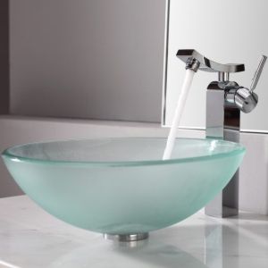 Kraus C GV 101FR 12mm 14300CH Exquisite Unicus Frosted Glass Vessel Sink and Uni