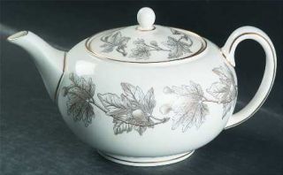 Wedgwood Ashford Grey Teapot & Lid, Fine China Dinnerware   Gray Figs And Leaves