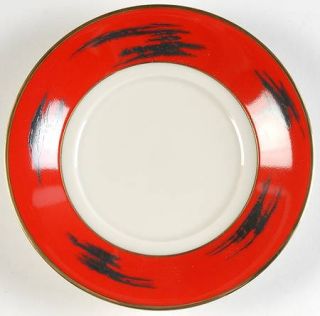 Mikasa Negora Red Saucer, Fine China Dinnerware   Black Brushstrokes, Red Rim,Sm