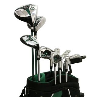 Nextt Golf Ex3 16 Piece Stainless Steel Mens Bag And Club Set (Green silver blackRight/left handed RightLoft degree varyShaft options Graphite/ SteelCover Custom x 4Materials Graphite / Steel / RubberWeight 20 poundsDimensions 13 inches high x 9 in