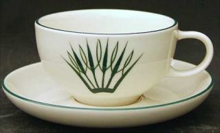 Winfield Royal Coronation Flat Cup & Saucer Set, Fine China Dinnerware   Green &