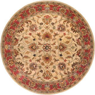 Hand tufted Crotone Beige/red Traditional Border Wool Rug (6 Round)