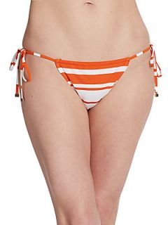 Striped String Bikini Bottom   Orange White