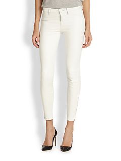 J Brand Ankle Zip Leather Skinny Jeans   Ghost White