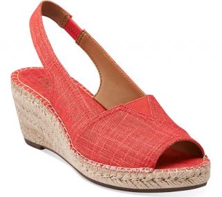 Womens Clarks Petrina Rhea   Red Linen Fabric Sandals