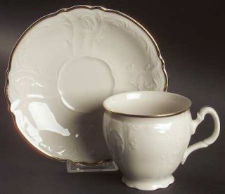 Baum Brothers Bernadotte Ivory Footed Cup & Saucer Set, Fine China Dinnerware  
