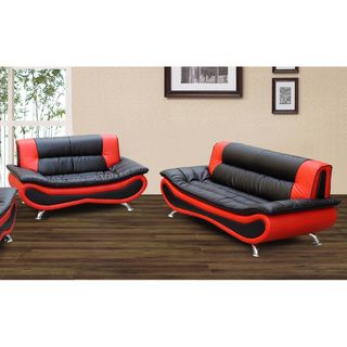 Christina Red/ Black Two tone 2 piece Modern Bonded Leather Sofa And Loveseat Set