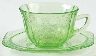 Federal Glass  Madrid Green Cup and Saucer Set   Green, Depression Glass