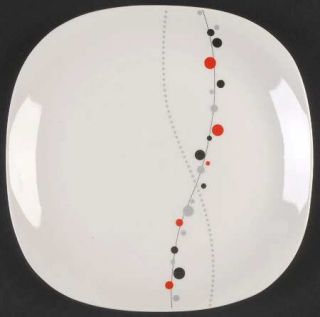 Thomson Zen Salad Plate, Fine China Dinnerware   Gray, Black & Red Dots