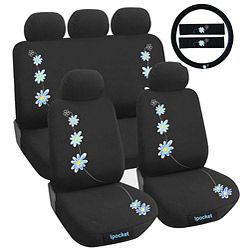 Daisy Blue Flower 12 piece Universal Fit Seat Cover Set (airbag friendly)