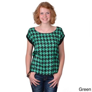 Journee Collection Womens Short Sleeve Houndstooth Print Top
