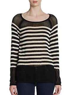 Striped & Mesh Knit Sweater   Black Stripe