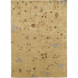 Hand knotted Tan Floral Karur Semi worsted New Zealand Wool Rug (2 X 3)