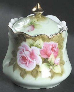 Lefton Heritage Green Jam/Jelly & Lid, Fine China Dinnerware   Pink Roses,Green