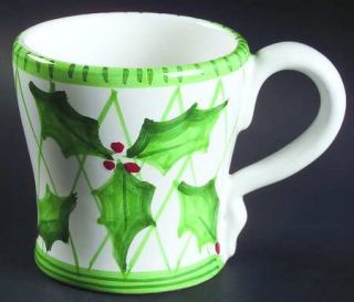 Anne Hathaway Holly Jolly Mug, Fine China Dinnerware   Holly/Berries,Green Bands