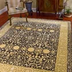 Handmade Majestic Black/ivory Traditional New Zealand Wool Rug (76 X 96)