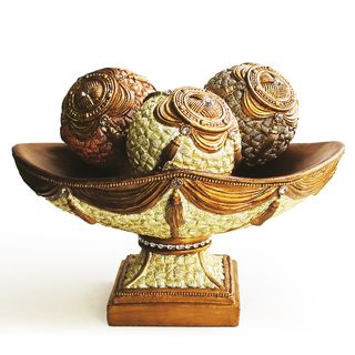 Decorative 4 piece Wood Bowl And Orbs Accent Piece (MultiBowl dimensions 12 inches high x 8.1 inches long x 6.3 inches wideOrb dimensions 3.8 inches in diameter )