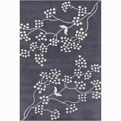 Hand tufted White/gray Mandara Floral Wool Rug (5 X 7)