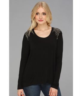 TWO by Vince Camuto Sparkle Shoulder L/S Tee Womens T Shirt (Black)