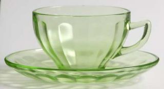 Federal Glass  Hostess Green Cup and Saucer Set   Wide Panel Design, Green