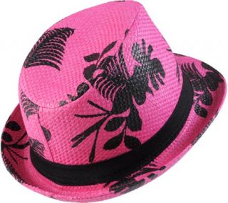 Womens Journee Collection Basketweave Leaf Print Fedora Hat   Fuchsia Hats