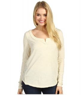 Free People Patches Of Lace Henley Womens Long Sleeve Pullover (Beige)