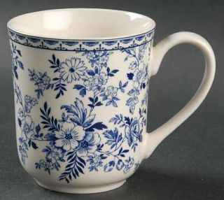 Johnson Brothers Devon Cottage Mug, Fine China Dinnerware   Blue Flowers On Whit