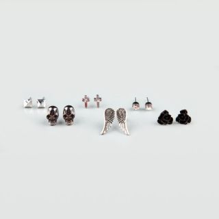 6 Piece Skull/Rose/Wing Earrings Hematite One Size For Women 198559189