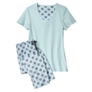 Womens Top/Capri Pajama Set   Blue/Grey Polka Dot M