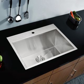 Water Creation Zero Radius Single Bowl Stainless Steel Drop In Kitchen Sink With Drain And Strainer