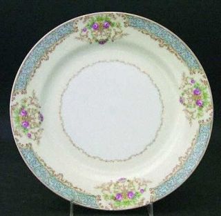 Noritake Chevonia Luncheon Plate, Fine China Dinnerware   Blue & Tan Border,Flor
